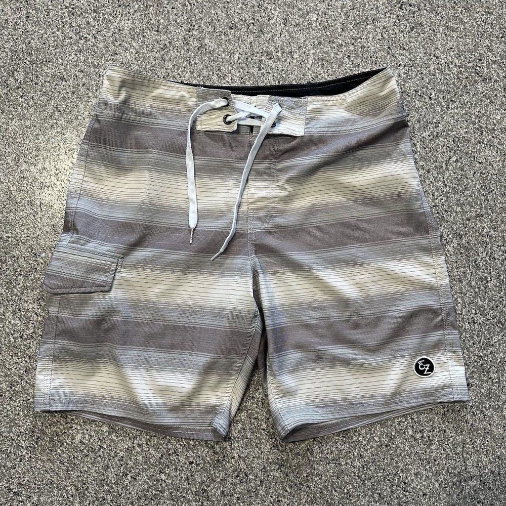 Ezekiel Boardshorts Mens 32 Striped Stretch Light Grey Cargo Pocket